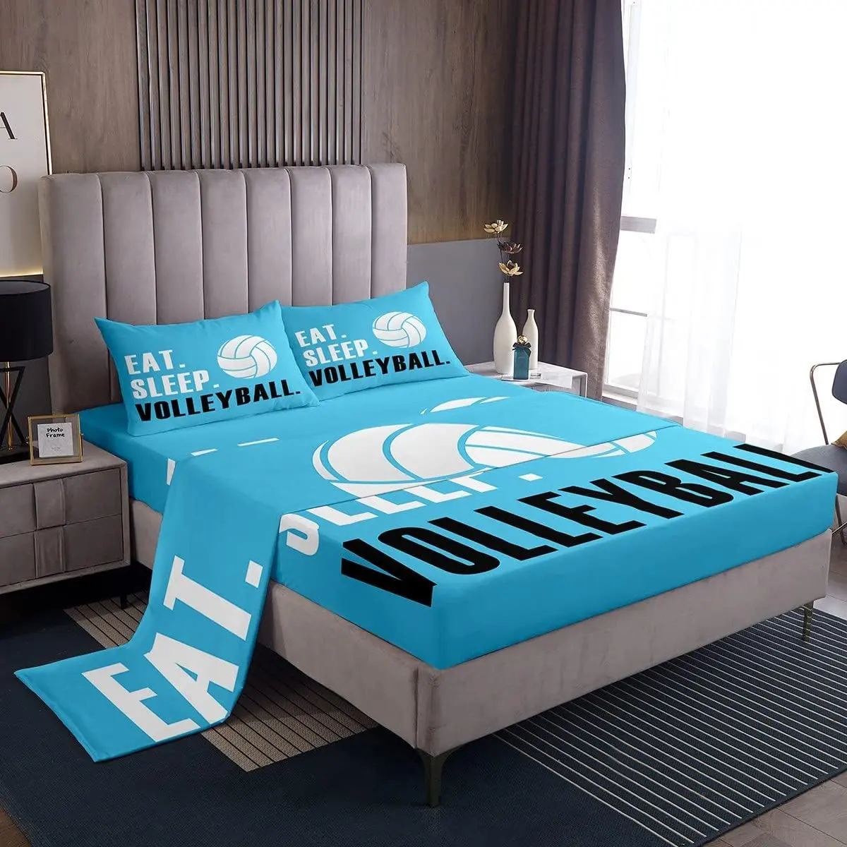 Feelyou Volleyball Bedding Set - 3D Ball Sports Microfiber Set with Deep Pocket Fitted Sheet, Breathable Durable Sheets, Soft Decorative Bedding for Teens, Soft Breathable Sheet