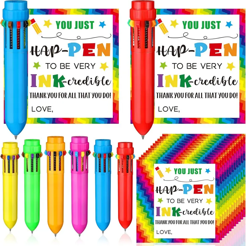 Gejoy Christmas Gifts Mini Multicolor Ballpoint Pen and Cards Inspirational Pen Retractable Ballpoint Pen Motivational Gift for School Party Favors for Student, Classroom Small Gift, Christmas Party Gifts