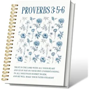 Blue Floral Christian Spiral Notebook, Proverb 3:5-6  Scripture Journal, Christian Gifts for Women, Religious Prayer College Ruled Notebook Journal for Writing, 5.5x8.3