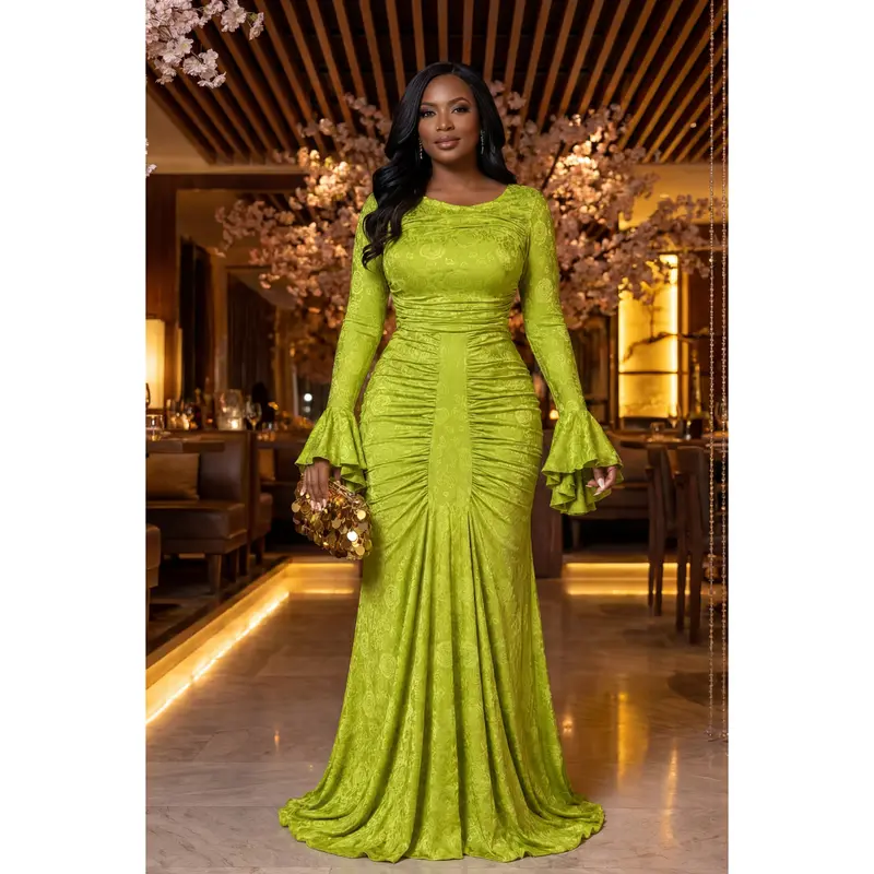alc aries dress green ALC Moira Satin Pleated Maxi Dress main image 0
