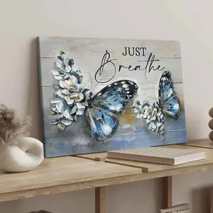 Butterfly Pattern Wooden Framed Canvas Painting, Modern Art Painting, Wall Art Decor for Home Living Room Bedroom Office, Ornaments, Bathroom Wall Art