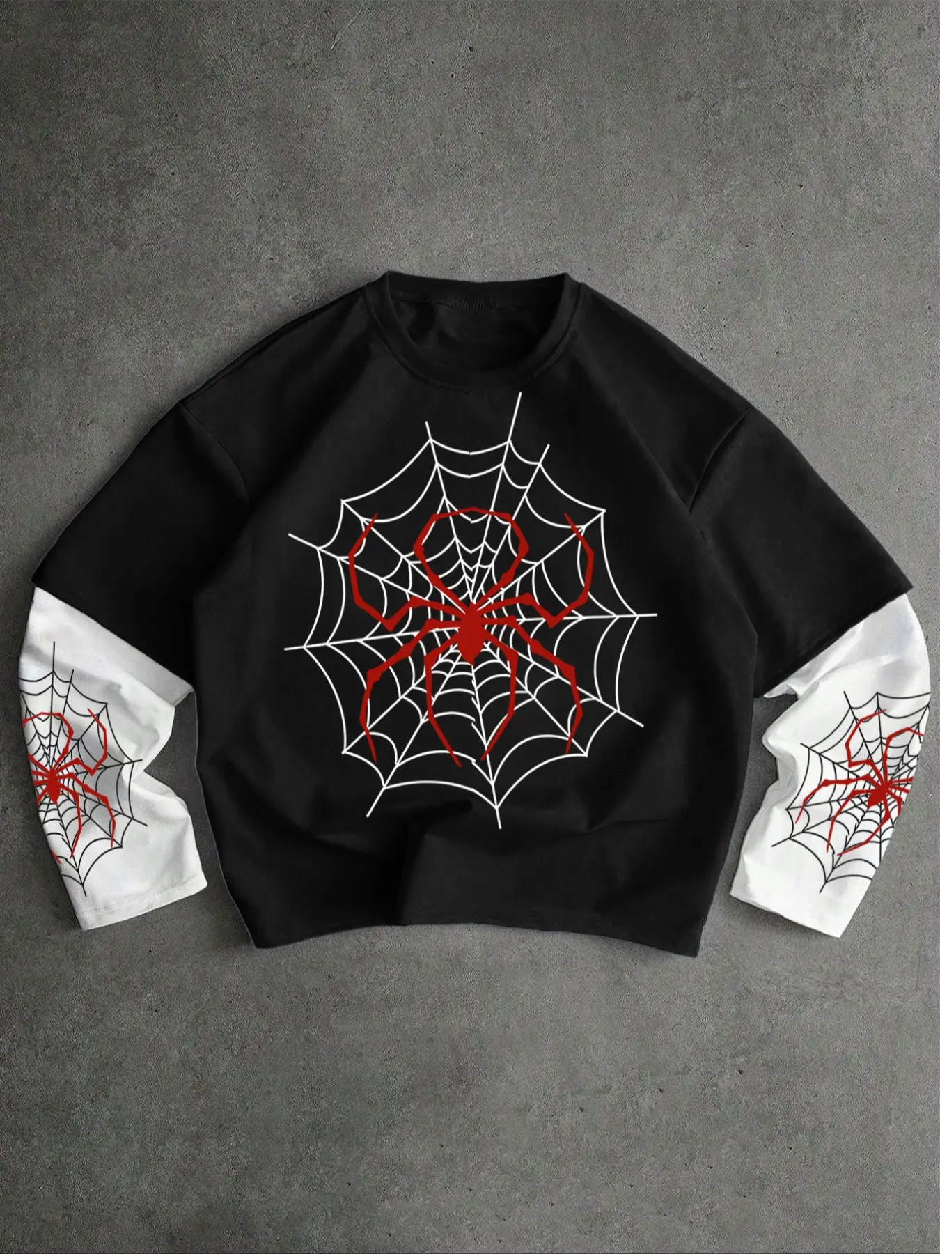 Men's Y2K Gothic Spider Web Print Long Sleeve T-Shirt, Spider Pattern Hoodie, Casual Street Style, Daily Wear & Music Festivals