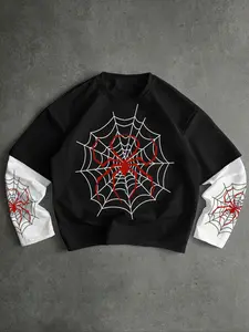Men's Y2K Gothic Spider Web Print T-Shirt, Spider Pattern Hoodie, Casual Street Style, Daily Wear & Music Festivals