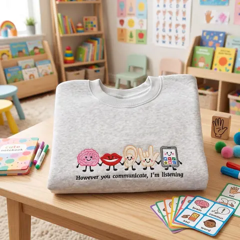 [MADE IN US] Speech Therapist Embroidered Sweatshirt, However You Communicate I'm Listening, SLP AAC ASL Crewneck, Special Education Teacher Gift 2026