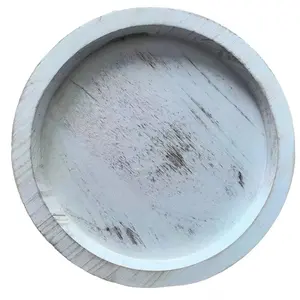 Wooden Coffee Table Tray: Round Candle & Decorative Tray — Vintage Tabletop Accent, Rustic Farmhouse Home Decor