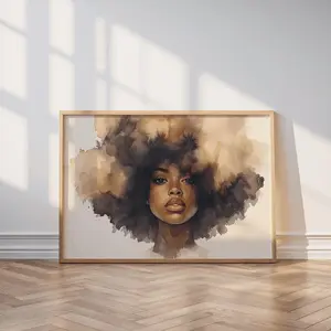 Black Woman Portrait – Afro Art Minimal Wall Decor, Neutral Boho Beauty Print, Luxury Room Decor, Unframed | 5 Sizes (8x12–27x40 inch)