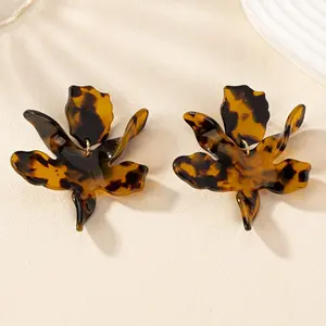 Pair of Elegant Tortoiseshell-Inspired Acrylic Flower Earrings - Glossy, Vibrant Orange & Yellow Floral Design for Women | Ideal for Festivals, Birthdays, Dates, Balls, Weddings, Parties, Vacations, Shopping, Business, and Daily Wear, Daily Wear Earrings