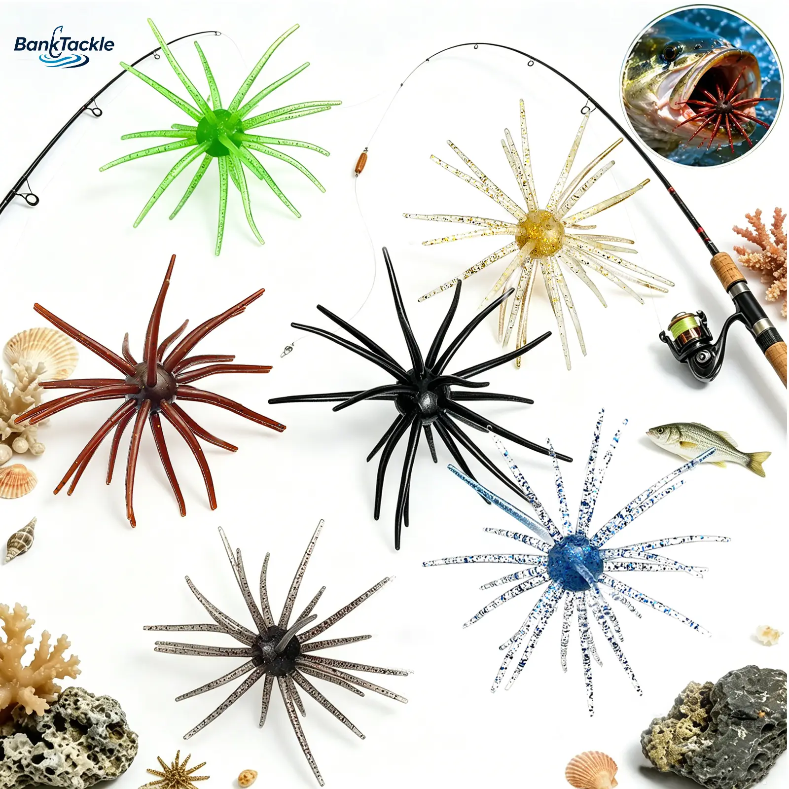 Sea Urchin Soft Lure Super Durable Tentacle Creature Lure for Bass Pike Trout Fishing Easy Catch Saltwater Freshwater Soft Lures TPE Material