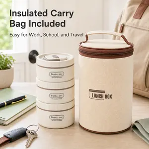 Portable Insulated Lunch Box Set with 2 x 13.5oz and 1 x 20oz Bento Boxes, Leak-Proof Meal Prep Containers, Separate Food Storage, Microwave Safe Tableware, Insulated Lunch Bag with Handle for School, Work and Travel