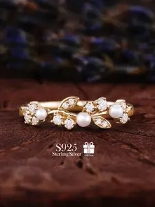 S925 Sterling Silver Faux Pearl & Artificial Zircon Decorated Ring, Vintage Style Ring for Women, Trendy All-match & Exquisite Jewelry for Birthday Gift, Vintage Rings, Promise Ring