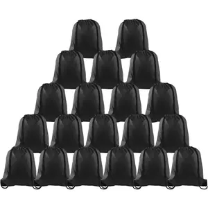 20Pcs Drawstring Backpack Bag Bulk Black Drawstring Bags String Backpack Sport Gym Sack Bags Foldable Storage Bag for Women Men Shopping Gym Travel Sports
