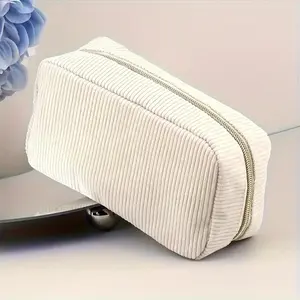 Large Capacity Cosmetic Organizer Bag, Fashion Flannel Storage Pouch, Portable Travel Case, Ideal for Stationery, Cosmetics, Chargers, Gifts