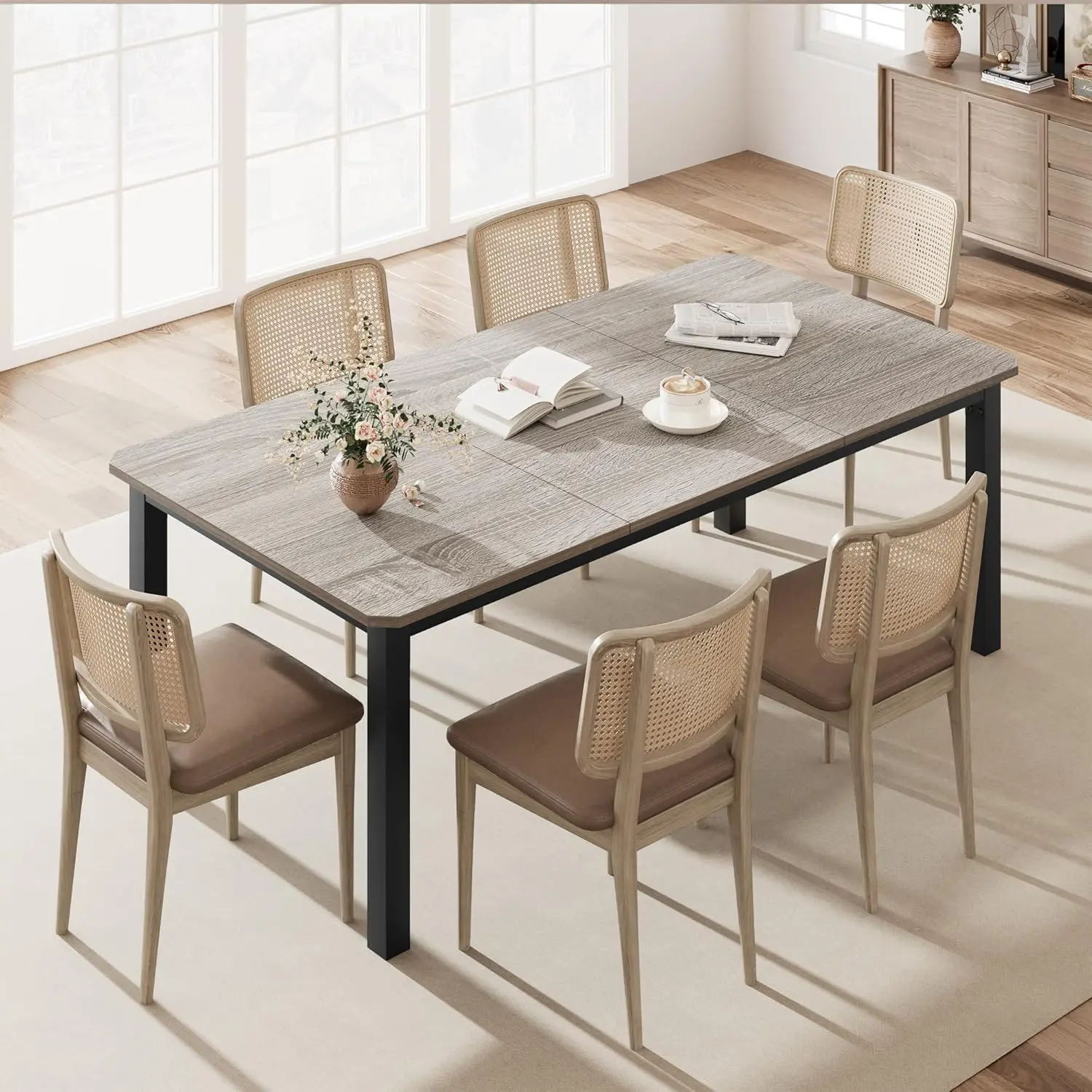 78.7" Long Rectangle Dining Table for 6-8 People, Industrial Wood Dinner Table (Only Table) (Light Grey) 78.7" Long Rectangle Dining Table for 6-8 People, Industrial Wood Dinner Table (Only Table) (Light Grey)