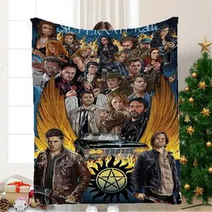 Supernatural Themed Flannel Blanket - Premium 85% Cotton, Extra Warm & Cozy, Machine Washable, Suitable for All Seasons, Ideal Gift for Family Soft Durable