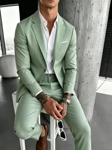 Light Blazer Set, Classic Casual Business Two-Piece Suit, Men's Fitted Jacket, Amber Button Details, Lightweight Fabric, All-Season Wear