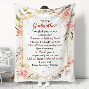 Godmother Flannel Blanket | Super soft polyester fiber, vintage floral design, lining with heartfelt care | Multicolor pink and red | Perfect for the sofa or bed | Perfect Gift for Thanksgiving, Christmas, New Year, Valentine's Day, Comfortable Sofa Throw