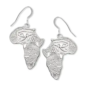 African Map .925 Sterling Silver Earrings w Eye of Ra