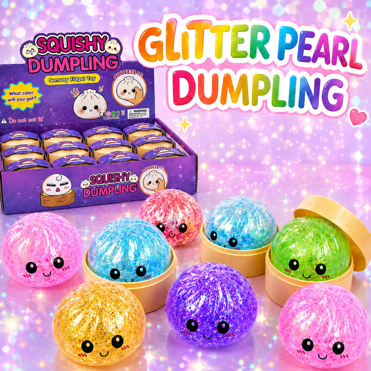 12 Psc Per Box Glitter Dumpling Squishy - Random Glitter Dumpling Box, Dumplings Squishy Toy, More Surprises (Random) Stress Glutinous