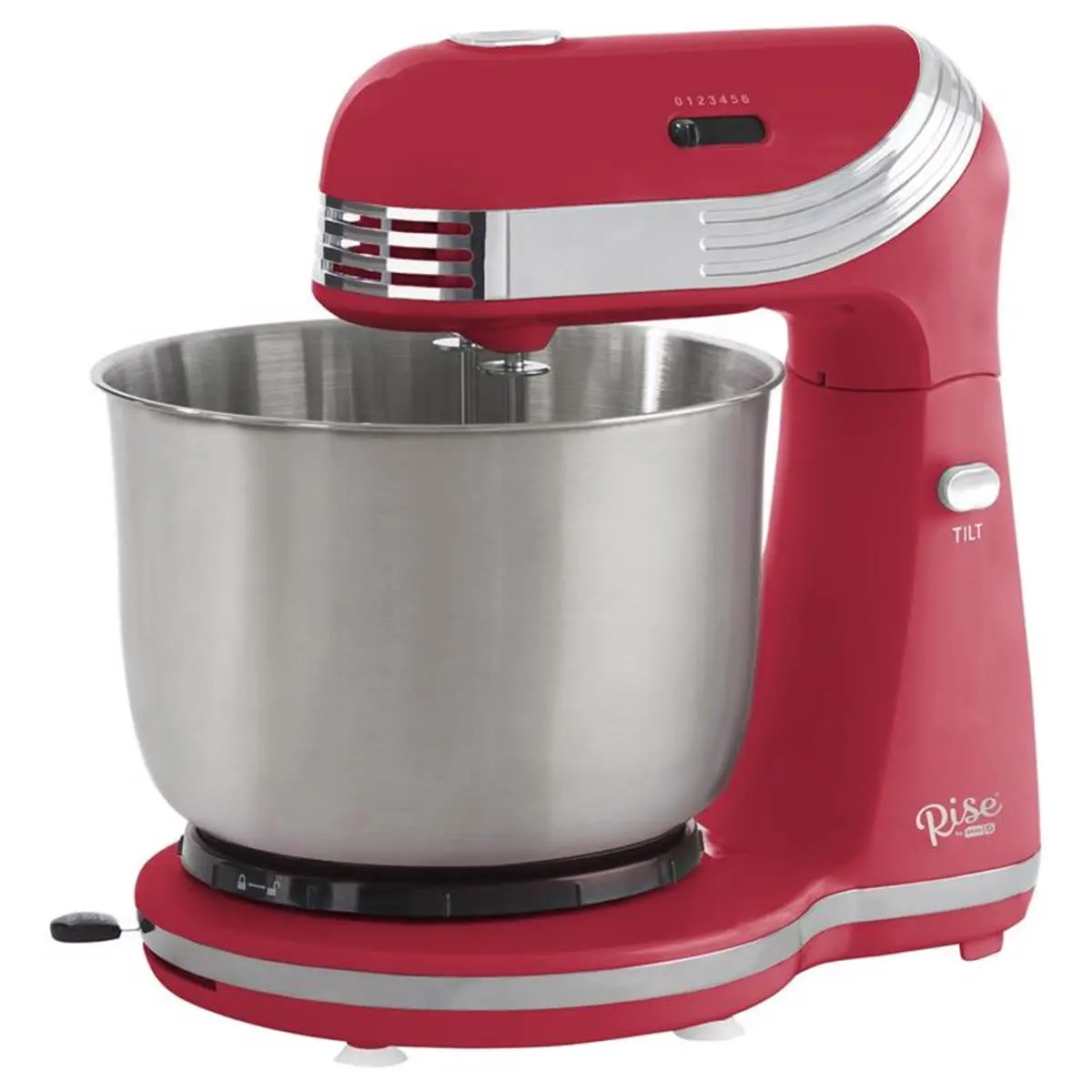 Retro 3 qt. 6-Speed Stand Mixer - Red, Dough Hook Attachment Stand Mixer for Everyday Baking & Cooking Projects, 1 Year Warranty, 10.5 in. Height, 120 V, 250 W, Easy to Clean