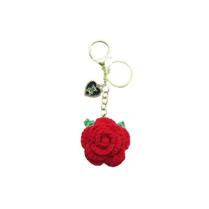 Crochet Rose cute heart  bear  Keychain, 1 Count/2 Counts Handmade Crochet Flower Keychain, Party Gift for Women & Girls, Wedding Party Gift, Graduation Gift（Red）