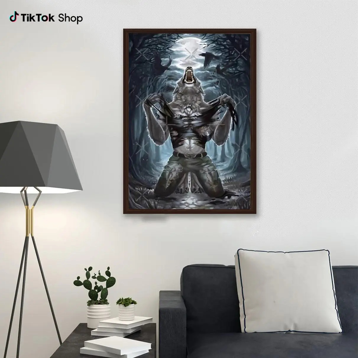 Wolf Ripping Poster Dark Gothic Wall Art Werewolf Moon Forest Canvas Print Horror Room Decor
