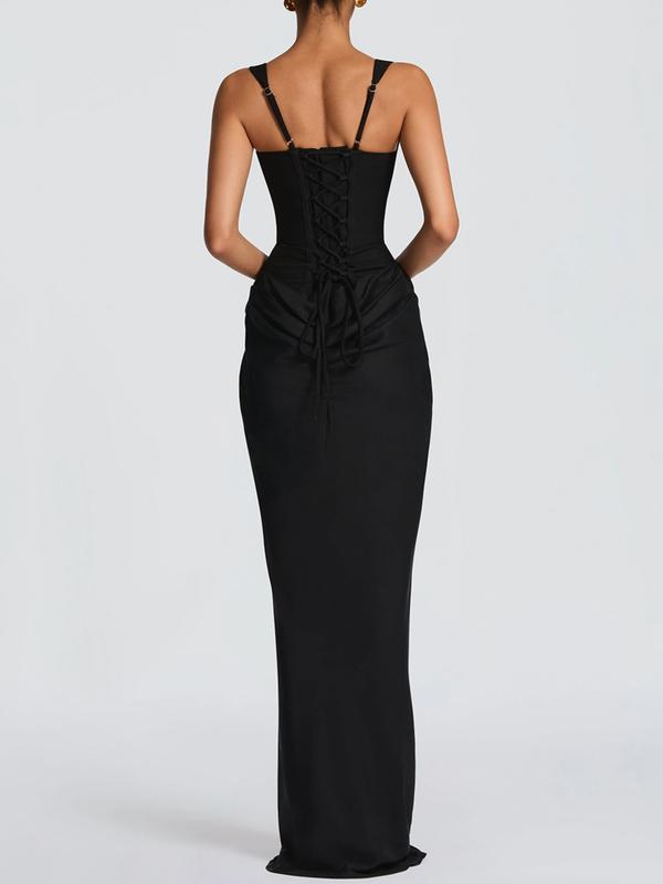 Women Drawstring Corset Evening Party Dress Elegant Occasion Wear Wedding Guest Mermaid Maxi Evening Gown