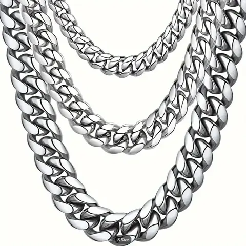 Stainless Steel Cuban Curb Chain Necklace for Men & Women Unisex, 3/5/7/8/9/11 mm widths, 18"–30" adjustable lengths, chunky and delicate styles, silver stainless steel chains, everyday casual wear