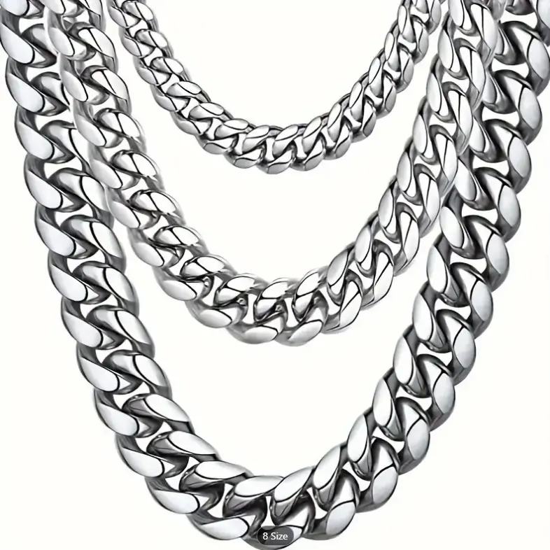 Stainless Steel Cuban Curb Chain Necklace for Men & Women Unisex, 3/5/7/8/9/11 mm widths, 18"–30" adjustable lengths, chunky and delicate styles, silver stainless steel chains, everyday casual wear