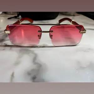 Luxury Rimless Tinted Lens Sunglasses, Gold Wood Frame, Modern Designer Y2K Style, Unisex PC Square Glasses, Fashion Accessories
