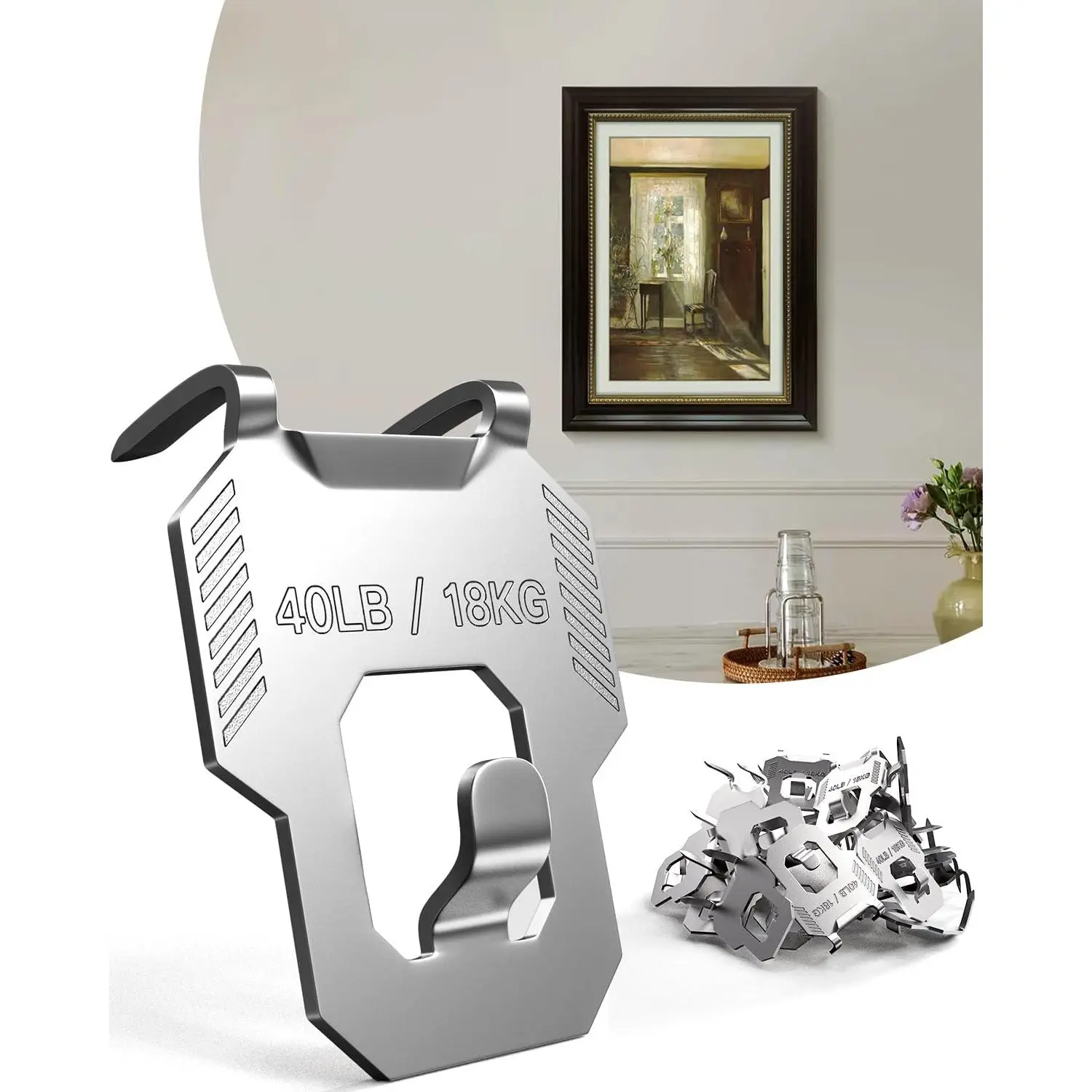 20 Hooks Beveled Claw Drywall Picture Hanger Kit - Heavy-Duty Wall Hooks for Hanging Pictures, Mirrors, Posters - Tool-Free Installation, Holds Up to 40 lbs - Ideal for Classroom, Room, Office Decor