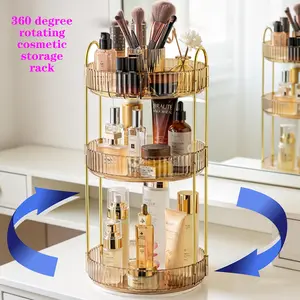 360° Rotating Modern Makeup Box Organizer - 3-Tier Large-Capacity Cosmetic & Skincare Storage with Brush & Perfume Holders for Bedroom Vanity Countertop Corner, Space-Saving Clutter-Reducing Home Organizer