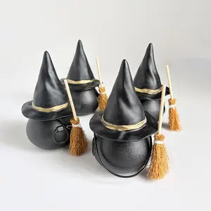 Halloween Witchcraft Decoration Set, 12 Mini Wizard Hats, Brooms, Cauldrons, Plastic Craft Supplies, Halloween Party, Fall, Winter Activities