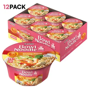 Paldo Fun & Yum Instant Cup Noodle Soup Bowl with Seafood Shrimp Flavored Broth, Pack of 12, Best Oriental Style Korean Ramyun, Most Loved Korean Noodles, 팔도 새우 사발면 86g (3.03 oz) x 12