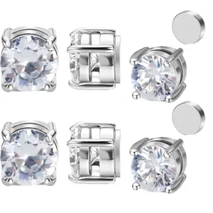 [2025]Stainless Steel Magnetic Earrings for Men and Women, 4-6-8MM Silver Non-piercing CZ Earrings Hypoallergenic,Daily Wear