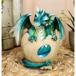 March Birthstone Dragon Egg Statue Aquamarine Blue Gem Birthday Dragon Hatchling
