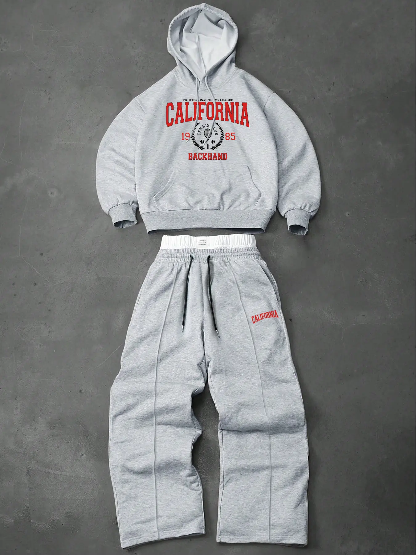 Men's two-piece tracksuit matching set: a hooded sweatshirt and drawstring trousers with lettering and small graphic designs, perfect for fall and winter, Sweatsuit Set, Tracksuit Set, Sportswear Set, Sets Tracksuits