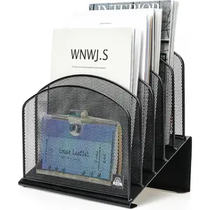 Inclined Desk File Organizer,Vertical File Folder Holder Stand Metal Rack File Sorter for Office Classroom Desktop Organization