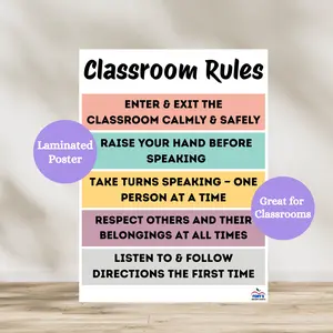 Elementary Classroom Rules Poster | Classroom Rules Anchor Chart | Classroom Decor | Laminated Classroom Rules Sign