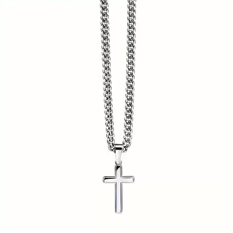 To My Son Cross Necklace from Mom Stainless Steel Cuban Link Chain with Engraved Pendant 49cm Perfect Birthday Graduation Gift for Him jesus christ crucifix