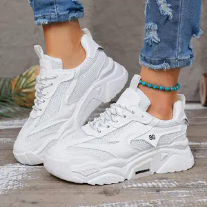 Ubetif Women's White Sneakers - Breathable Mesh Fabric with  Cushioning Sole, Lightweight Low-top for Running, Tennis, Fitness, and Daily Unisex Wear - Four-season Lace-up Casual Shoes, Wear-resistant Design, Stylish Fashion, a Must-have for Sports