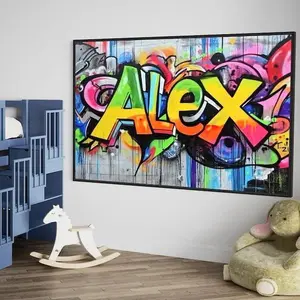 Personalised Name Graffiti Wall Art Print - boys girls childrens bedroom street urban art decor colourful