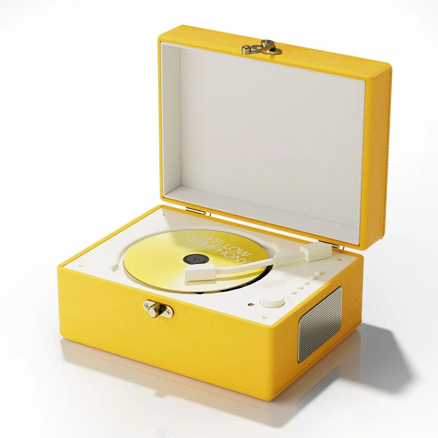 Rechargeable Leather CD Player with Speakers;  Transmitter; Festival ; BGM Player for  Decor (Yellow)