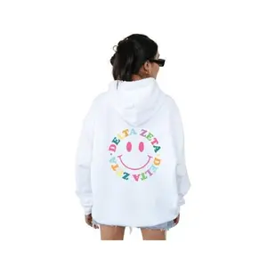 Delta Zeta Sorority Smiley Groovy Colorful Hoodie - Trendy Madhappy Sweatshirt For Dee Zee Fans Cotton Fit