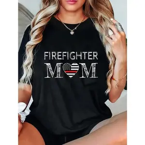100% Cotton Firefighter Mom Mother Support the Thin Red Line Flag Son T-Shirt