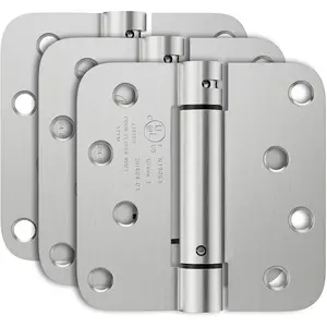 3 Pack Self Closing Door Hinges 4 Inch, Automatic Closing Door Hinge with 5/8'' Radius Corners, Adjustable Tension for Garage, Front,  Door, UL Listed, Left and Right Hand, Brushed Nickel