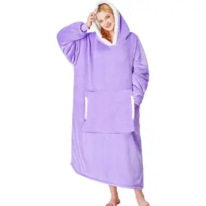 yescool Wearable Blanket Hoodie - birthday gifts for Adults/Women/mom, Flannel Cozy Sherpa Fleece Blanket Sweatshirt with Hood, Pocket & Sleeves