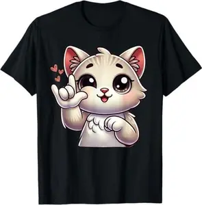 Kitten Cute Cat Making Love You Hand Sign Language ASL T-Shirt