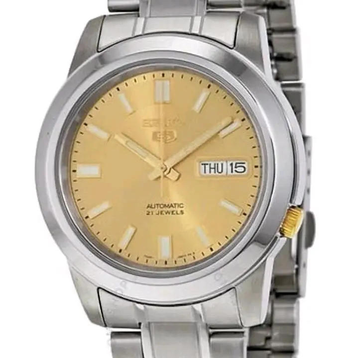 New Seiko 5 Automatic 21 Jewels silver automatic Gold dial men's s latest Watch SNKk13K1