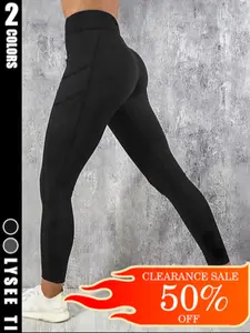 Clearance Sale women's yoga leggings, running leggings, side pockets, waist cinching, hip lifting, yoga fitness gym workout pants, sports clothes, elastic thin design, High Stretch Leggings