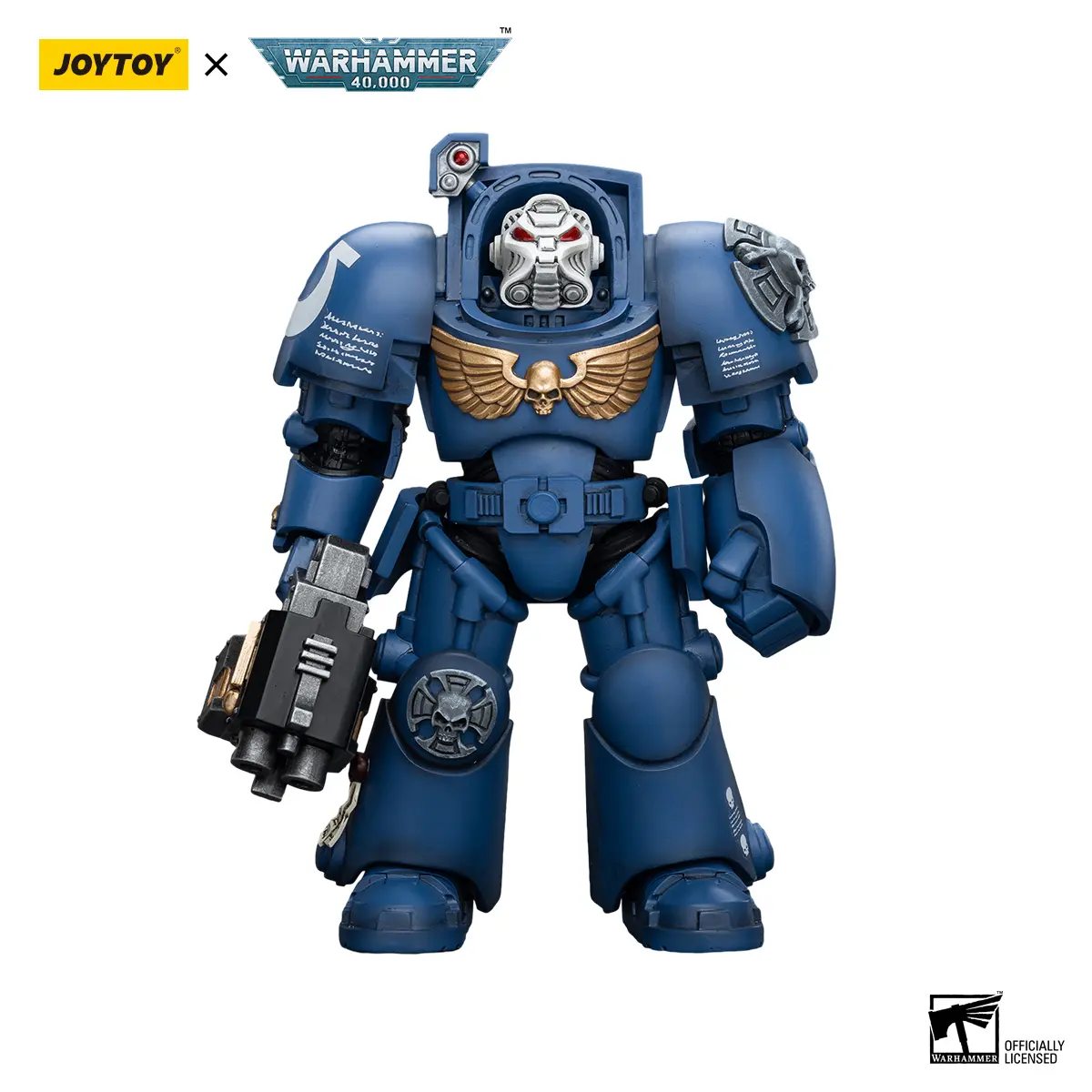 Joytoy 1/18 Upgraded Articulated PVC Figure - Ultramarines Terminator Armor Suit, Storm Bolter-Equipped, Multi-Jointed Realistic Unisex Adult Collectibles (JT9930) Boxed Art Toy Figurine